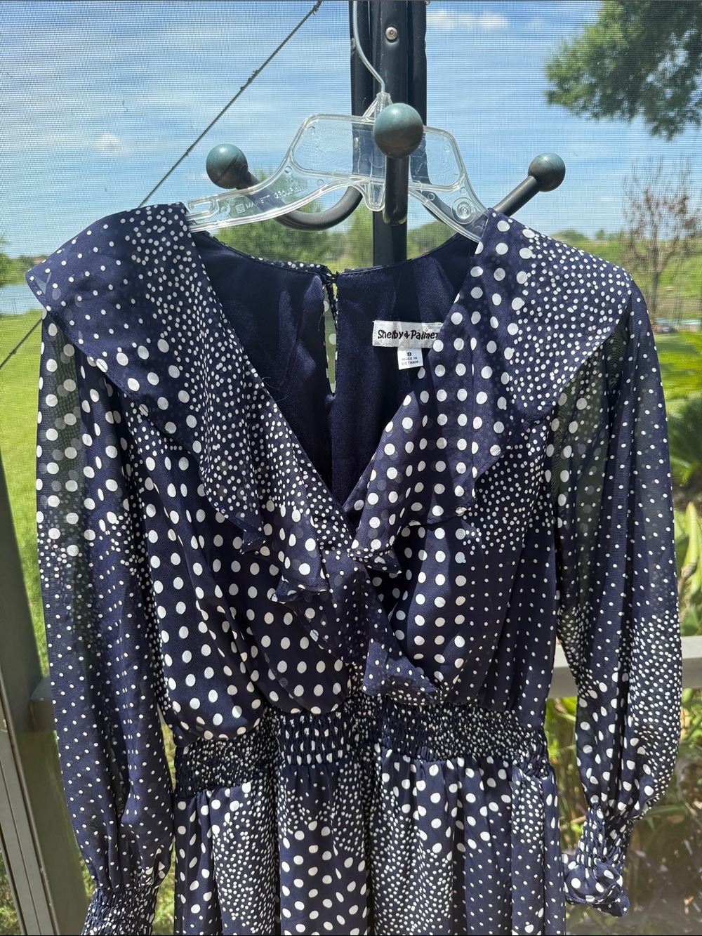 Shelby & Palmer Navy and White Mixed Polka Dot Maxi Dress